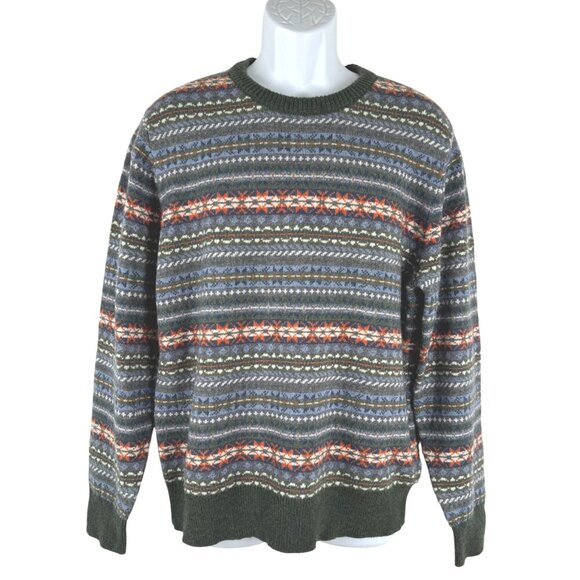 J. Crew Lambswool Blend Fair Isle Crewneck Sweater Mens Large FS-1332 - Picture 1 of 7